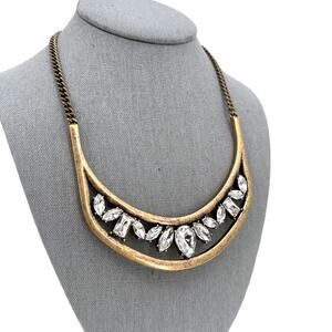 Baublebar Statement Necklace Clear Rhinestone Antique Brass